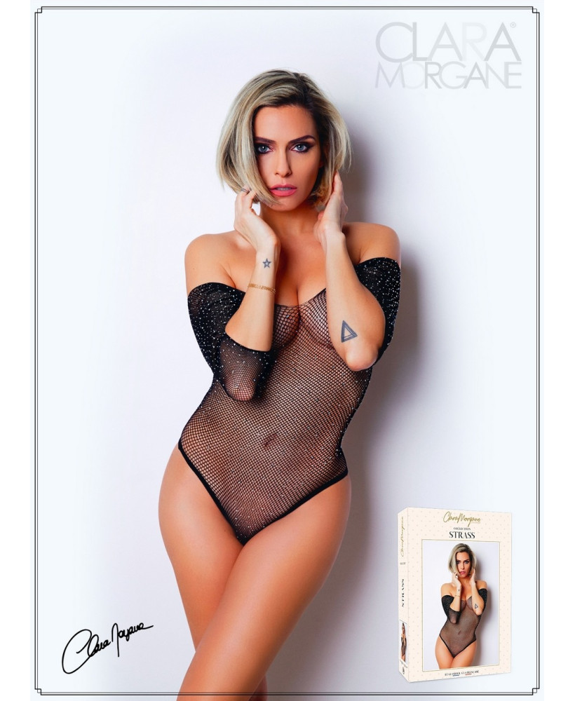 Body noir avec manches 3/4 - Le Numéro 2 - Collection Strass 